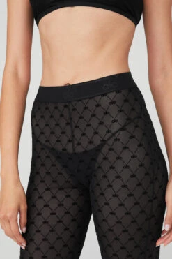 Flocked High-Waist Chalet Chic Stirrup Tights - Black -Alo Yoga Shop A0384W 01 b1 s1 a5 1 m54