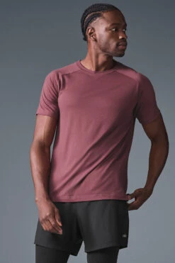 Triumph Raglan Tee - Burgundy Truffle -Alo Yoga Shop M1133R 05815 b1 s1 a3 1 m221