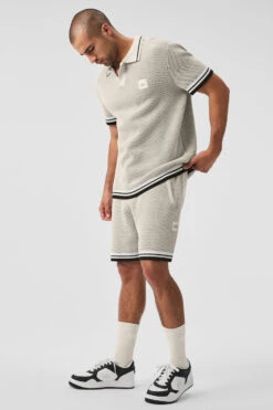 Sports Club Sweater Knit Polo - Bone -Alo Yoga Shop M1243R 03040 b1 s1 a1 1 m180