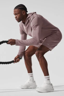 Conquer Reform Long Sleeve With Hood - Mushroom -Alo Yoga Shop M3199R 05498 b1 s1 a5 1 m221