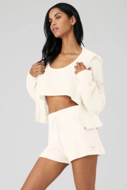 Cashmere Plush Waffle Full Zip Hoodie - Ivory -Alo Yoga Shop W3741R 03299 b1 s1 a3 1 m18