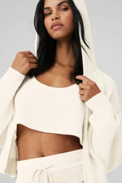 Cashmere Plush Waffle Full Zip Hoodie - Ivory -Alo Yoga Shop W3741R 03299 b1 s1 a4 1 m18