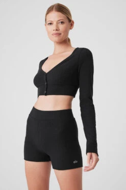 Alolux Cropped Me Time Cardigan - Black -Alo Yoga Shop W3775R 01 b1 s1 a4 1 m177