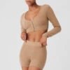 Alolux Cropped Me Time Cardigan - Toasted Almond -Alo Yoga Shop W3775R 05131 b1 s1 a1 1 m18
