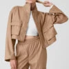 Faux Leather Power Hour Jacket - Toasted Almond -Alo Yoga Shop W4531R 05131 b1 s1 a1 1 m177