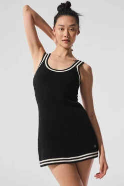 Tennis Club Sweater Knit Dress - Black/Ivory 9 Tennis Club Sweater Knit Dress - Black/Ivory -Alo Yoga Shop W8277R 03850 b1 s1 a1 1 m54